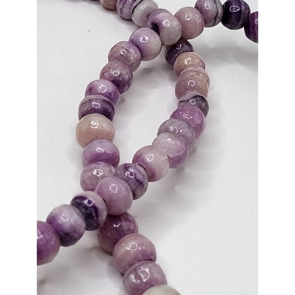 Long Purple Banded Agate  Beaded Necklace 8.5mm Polished Gemstone Strand - Picture 5 of 12